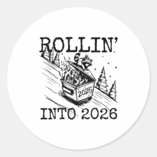Raccoon Rolling Into 2026 Happy New Year 2026 Funn Classic Round Sticker