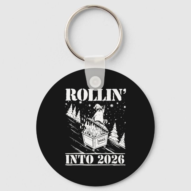 Raccoon Rolling Into 2026 Happy New Year 2026 Funn Keychain (Front)
