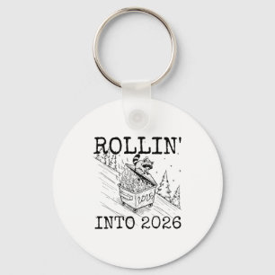 Raccoon Rolling Into 2026 Happy New Year 2026  Keychain