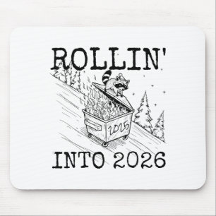 Raccoon Rolling Into 2026 Happy New Year 2026 Mouse Pad