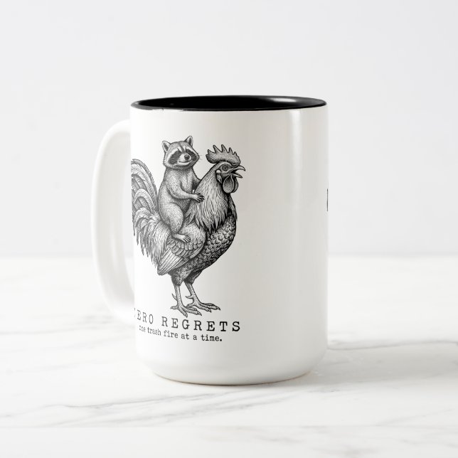Raccoon Rooster Two-Tone Mug Funny Gift (Front Left)
