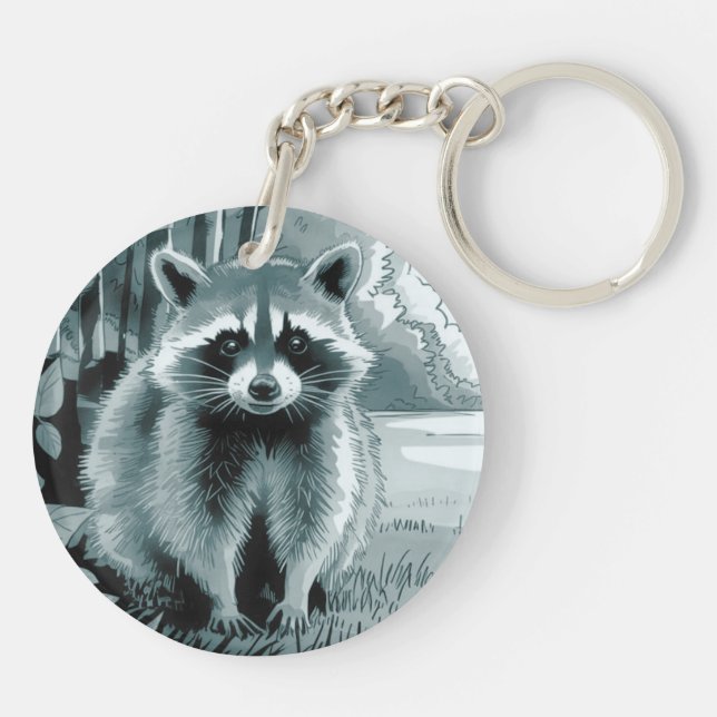 Raccoon Round Acrylic Keychain (Back)