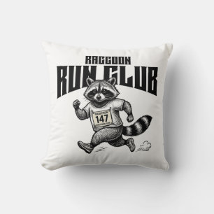 "Raccoon Run Club Marathon Retro Trash Panda Runne Throw Pillow