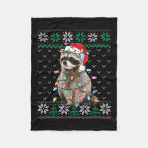 Raccoon Santa Hat Christmas Ugly Sweater Animals L Fleece Blanket