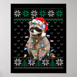 Raccoon Santa Hat Christmas Ugly Sweater Animals L Poster