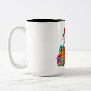 Raccoon Santa with Candy Cane Two-Tone Coffee Mug
