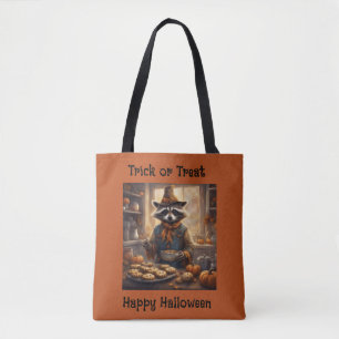 Raccoon Scarecrow cooking Halloween dnner Tote Bag