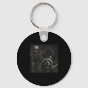 Raccoon Selfie With Skeleton Funny Raccoon Hallowe Keychain