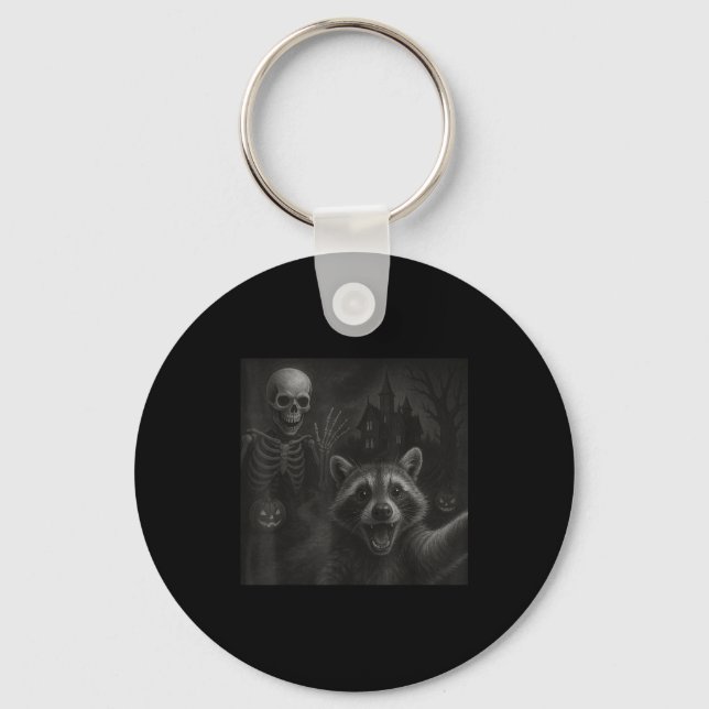 Raccoon Selfie With Skeleton Funny Raccoon Hallowe Keychain (Front)