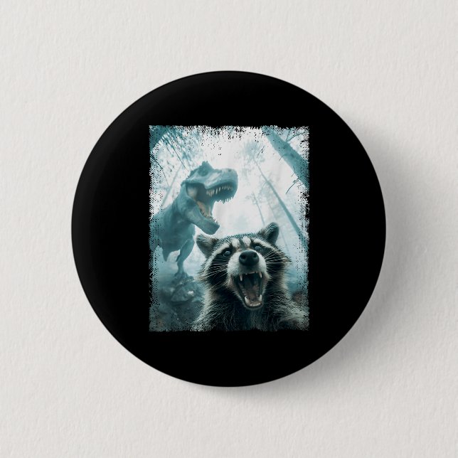 Raccoon Selfie With Tyrannosaurus T Rex Adventure  2 Inch Round Button (Front)