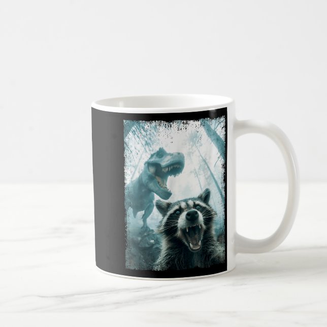 Raccoon Selfie With Tyrannosaurus T Rex Adventure  Coffee Mug (Right)