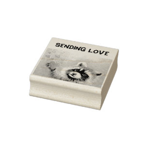 Raccoon Sending Love Rubber Stamp