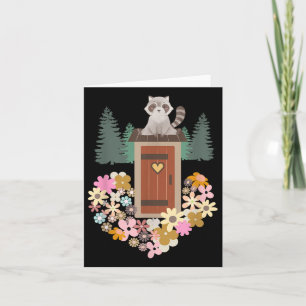 Raccoon Sitting On Outhouse In Heart Shape Of Wild Card
