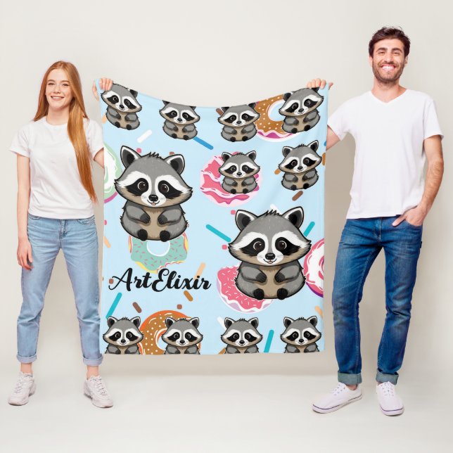 Raccoon Sitting Sweet Background Print  Fleece Blanket (In Situ)