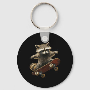 Raccoon Skateboard Skateboarding Funny Graphic Keychain