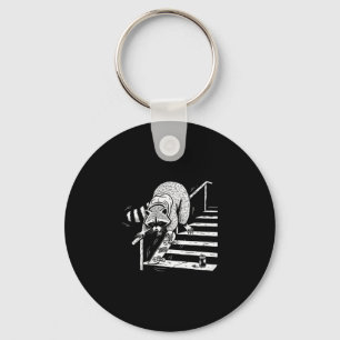 Raccoon Skateboarding On Stair Rail Keychain