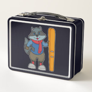 Raccoon Skier Ski Metal Lunch Box