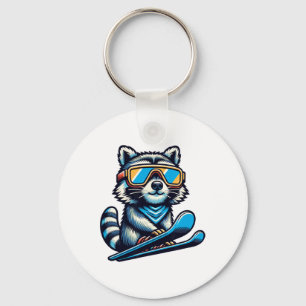 Raccoon Skiing Funny Winter And Outdoors Cute And Keychain