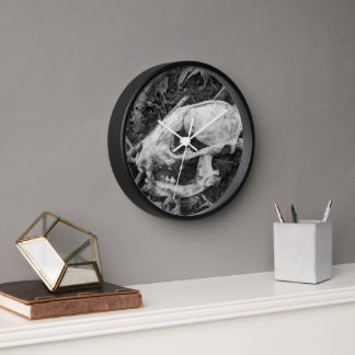 Raccoon Skull Black and White Photography Clock