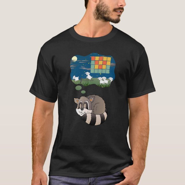 Raccoon Sleeping Counting Sheep Dreaming Retro Wor T-Shirt (Front)