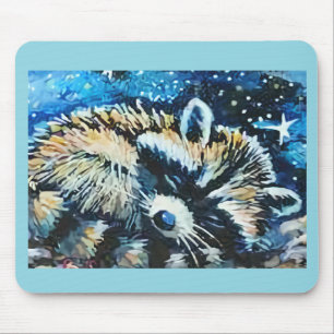 Raccoon sleeping night sky mouse pad