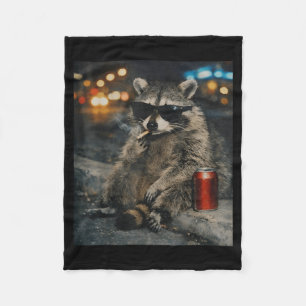 Raccoon Smoking Cigarette Funny Animal Meme Fleece Blanket