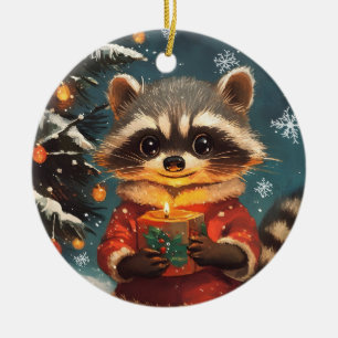 Raccoon snow Christmas songs Ceramic Ornament