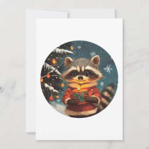 Raccoon snow Christmas songs Holiday Card