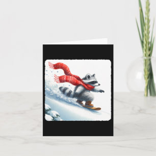 Raccoon Snowboarding Down Hill In Red Scarf. Snowb Card