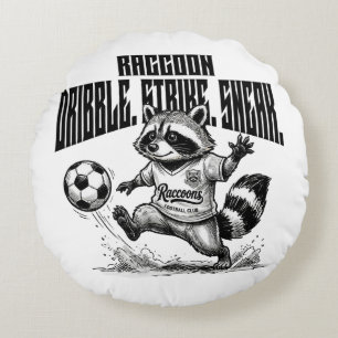 "Raccoon Soccer Star - Dribble Strike Sneak " Round Pillow