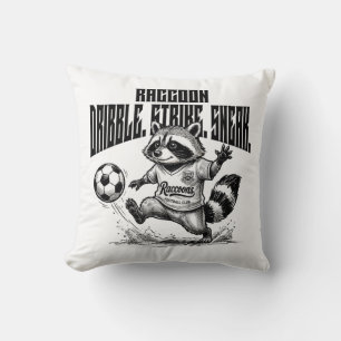 "Raccoon Soccer Star - Dribble Strike Sneak " Throw Pillow