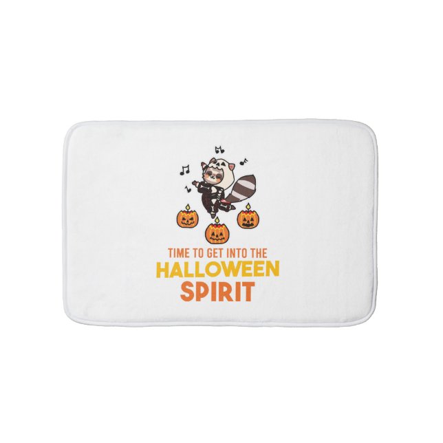 Raccoon Spirit Halloween Pumpkin Party Bath Mat (Front)