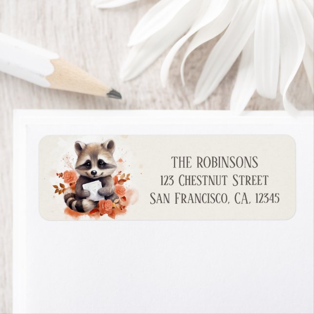 Raccoon Spring Watercolor - Adresse de retour (En situation)