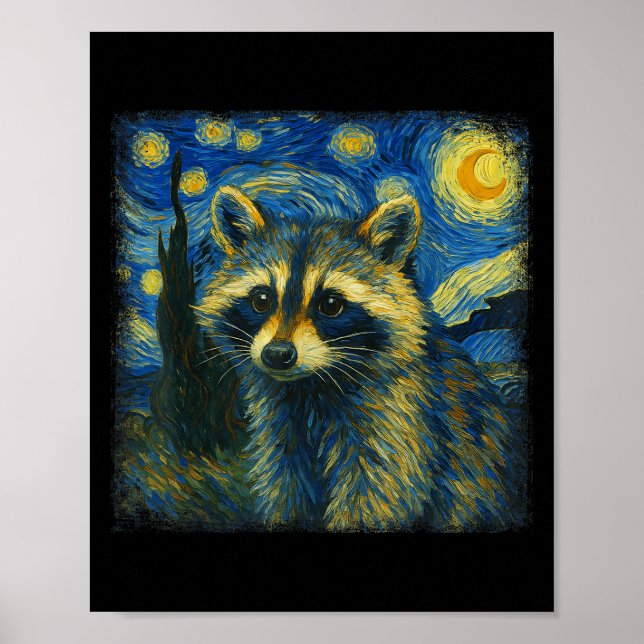 Raccoon Starry Night Van Gogh Post-impressionist N Poster (Front)