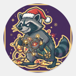 Raccoon Stealing Christmas Lights Sticker