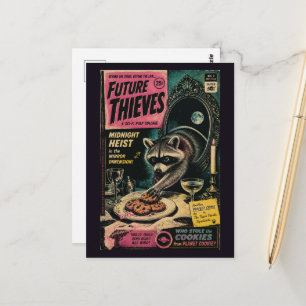 Raccoon Stealing Cookies Faux Vintage Book Cover Postcard