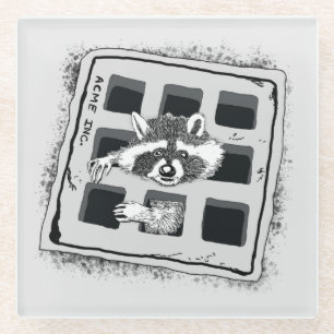 Raccoon Stuck in Grate Illustration Glass Coaster
