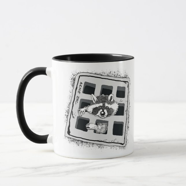 Raccoon Stuck in Grate Illustration Mug (Left)