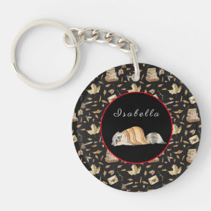 Raccoon Sweet Fall Customize Text and Colour Keychain
