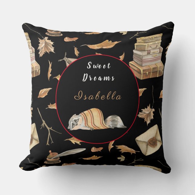 Raccoon Sweet Fall Customize Text, Colour 20"X20" Throw Pillow (Front)