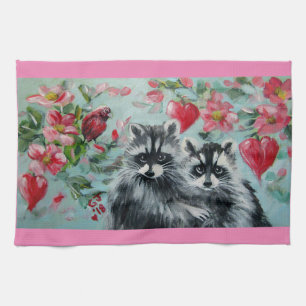 Raccoon Sweethearts Kitchen Towels