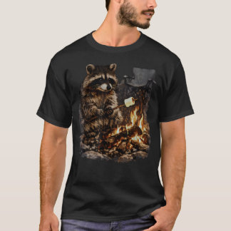 Raccoon Toasting Marshmallows Funny Animal Meme T-Shirt