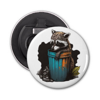 Raccoon trash panda with his trash can  bottle opener