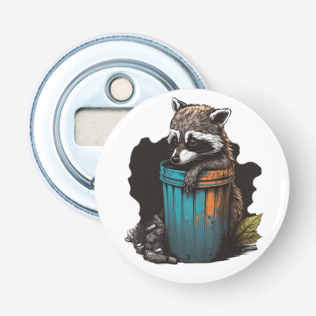 Raccoon trash panda with his trash can  bottle opener (Front)