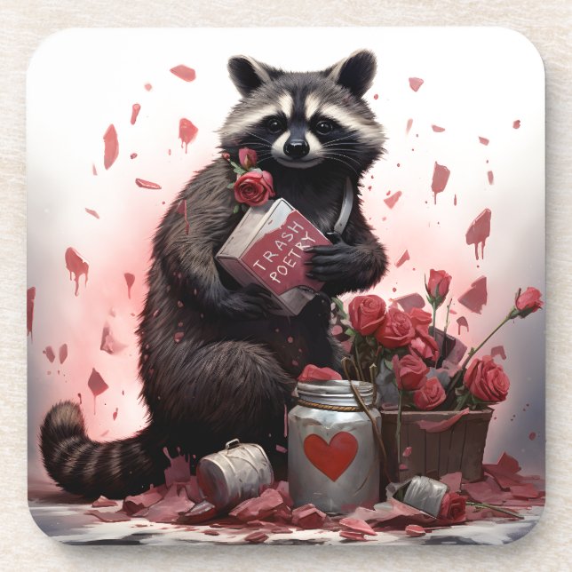 Raccoon trash poetry Valentines day Coaster (Front)