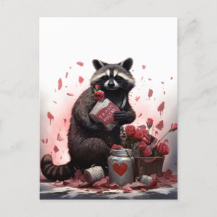 Raccoon trash poetry Valentines day Postcard