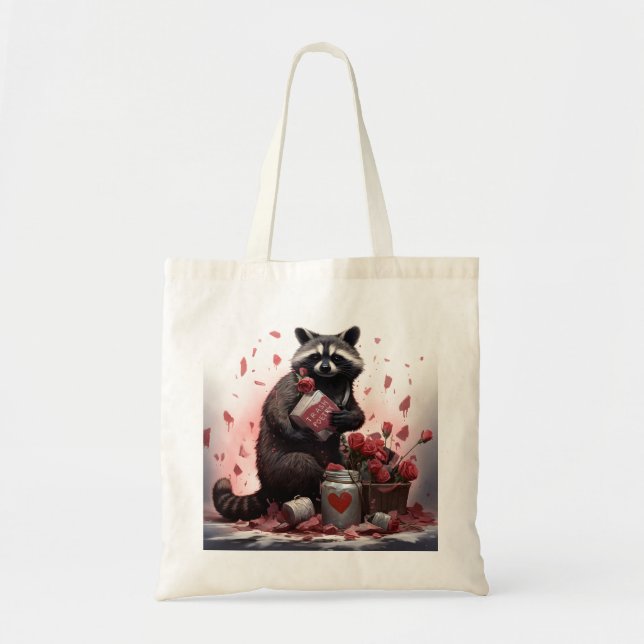 Raccoon trash poetry Valentines day Tote Bag (Front)