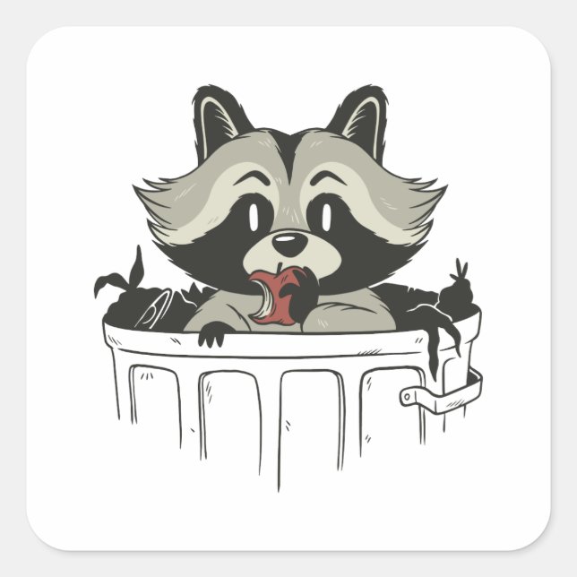 raccoon trash square sticker (Front)