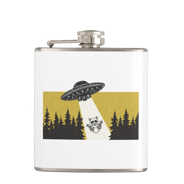 Raccoon UFO Hip Flask (Front)