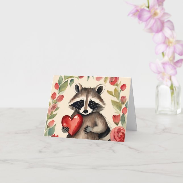 Raccoon Valentine Card (Orchid)